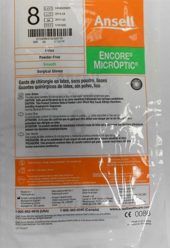 Ansell 5787005 Encore MicrOptic Surgical Gloves Size 8 Box of 50 Pair Brown NEW!