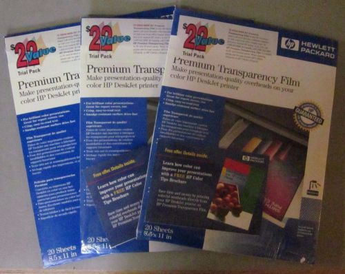 2 trial packs (20 Ea) HP Premium Transparency Film 8.5 x 11  + 14 bonus sheets