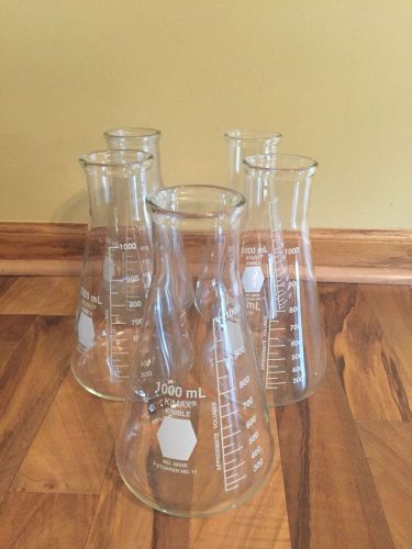 Qty 5-kimax kimble chase wide mouth erlenmeyer flask 26650-1000 ml lab glassware for sale