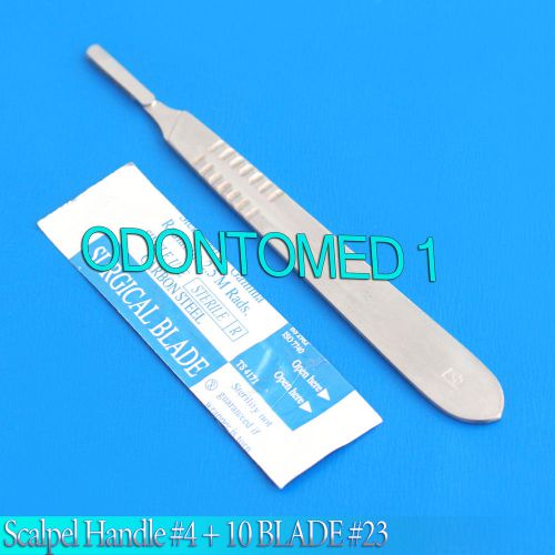 1 stainless steel scalpel knife handle #4 + 10 sterile surgical blade #24 for sale
