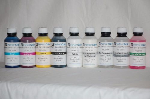 Cmyk/w/pt/hc/ptl/ptp perfect color dtg (direct to garment) ink set 250ml bottles for sale