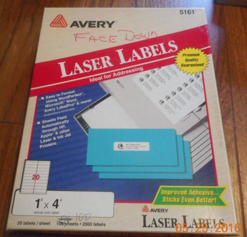 Avery 5161 White Laser Labels - Opened box of New labels 100 sheets - 2000 label