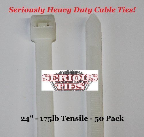 Serious Ties - Extra Heavy Duty Cable Ties 50, 24 Inch/175Lbs/Natural