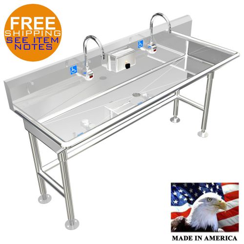 ADA HAND WASH SINK 2 STATION 60&#034; ELECTRONIC FAUCET FREE STANDING STAINLESS STEEL