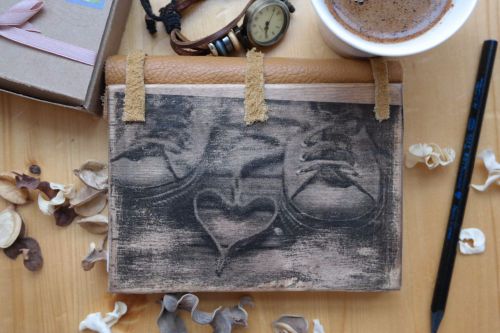 Handmade Wooden notebook, Wood sketchbook, Vintage Wood Planner Love