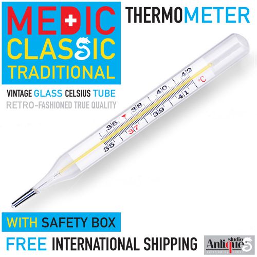 THERMOMETER GLASS CELSIUS TUBE MEDIC CLASSIC TRADITIONAL VINTAGE RETRO SAFETY