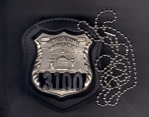 Metro North NY Police Officer style badge Cut-Out Belt Clip/Neck Hanger w/chain