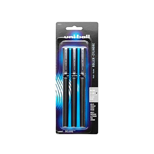 uni-ball Deluxe Micro Point Roller Ball Pens, Black, 3 (60029PP)