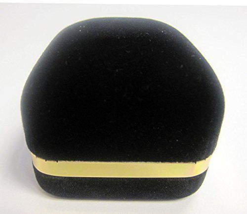 Gorgeous Premium Domed Shape Black Velvet Ring Jewelry Box With Gold Rim Display