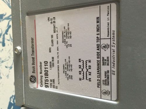 GENERAL ELECTRIC GE 9T51B0110 MAGNETIC LOW VOLTAGE BUCK BOOST TRANSFORMER 1000W