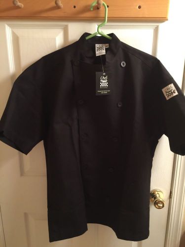 Chef Revival Knife And Steel Short Sleeve Button New Sz Med Blk