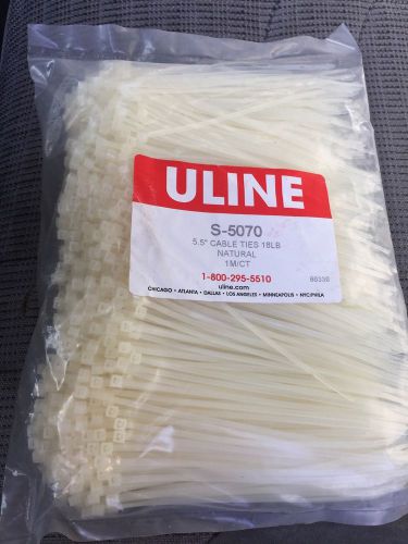 Qty 1000 ULINE S-5070 5.5&#034; Plastic Cable Zip Strap Ties 18LB Natural Nylon