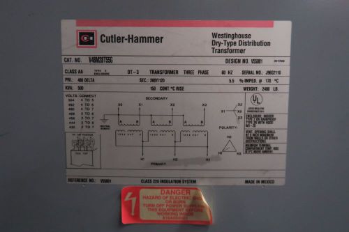 Cutler hammer v48m28t55g 500kva transformer, reconditioned for sale