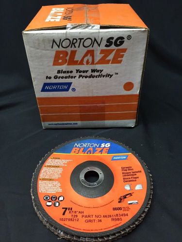 10 lot-7&#034; x 7/8- flap disc fiber t29 grit 36 sg blaze norton 83494 sanding wheel for sale