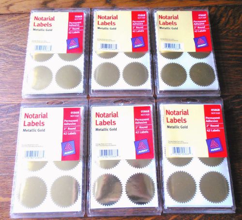 LOT OF 6 PACKAGES Avery 05868 Metallic Gold Notarial Labels - 42/pkg 2&#034; round #3