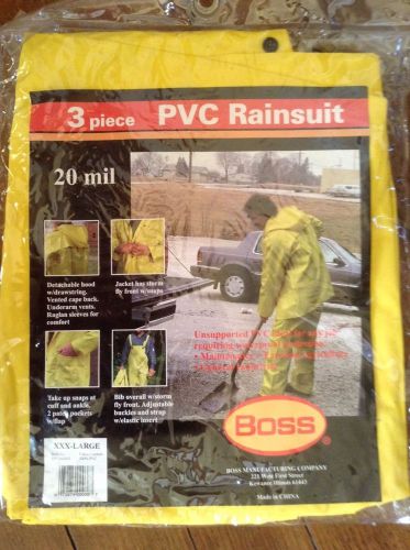 BOSS Mens Size XXXL 3 Pc Yellow 20 mil PVC RAINSUIT Hood Bibs Jacket