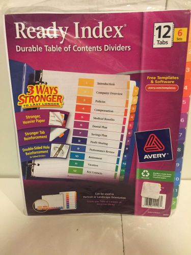Avery® 12-Tab Ready Index® Multicolor Table of Contents Dividers, 6 pack 11196