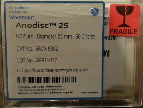 Whatman Anodisc 25mm 0.02 um 50 Circles Cat. No. 6809-6002