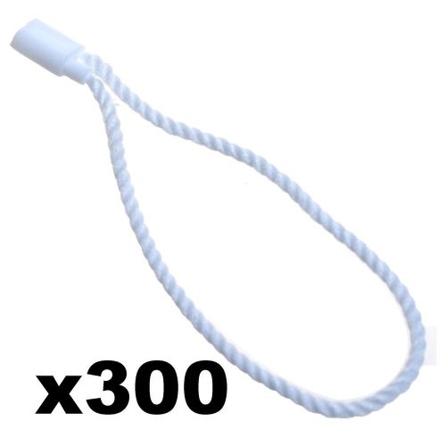 BCP 300-pieces 7&#034; White Hang Tag Nylon Rope String Snap Lock Pin Loop Tie Fas...