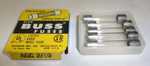 BOX OF 5 NOS TYPE 3AG BUSSMANN AGC 2/10 (200ma)  FAST BLOWING FUSE 250 VOLTS