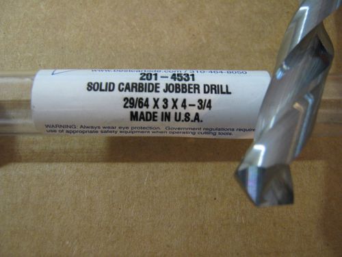 29/64&#034; (.4531) jobber (std) carbide 25 deg helix 118 deg split pt drill &#034;new&#034; for sale