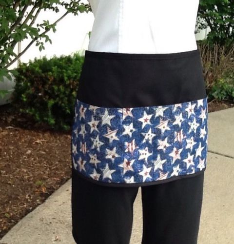 Black Stars&amp; Stripes Flags Server waitress waist apron 3 pocket restaurant