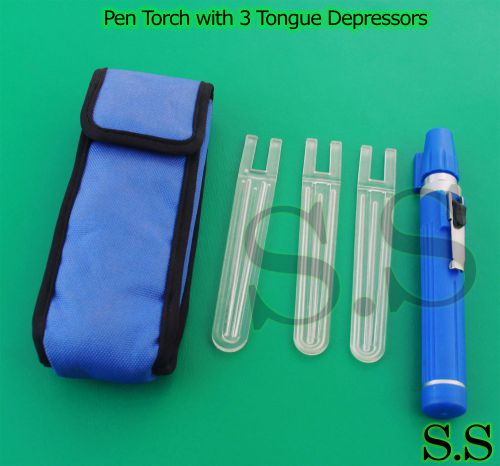 Fiberoptic Pen Torch with 3 Tongue Depressors Blue Color S.S-580