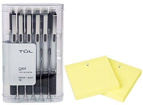 TUL, 3M TUL Retractable Gel Pens 0.7mm Medium Point, Black 12/pk + &#034;IdeaPad&#034;
