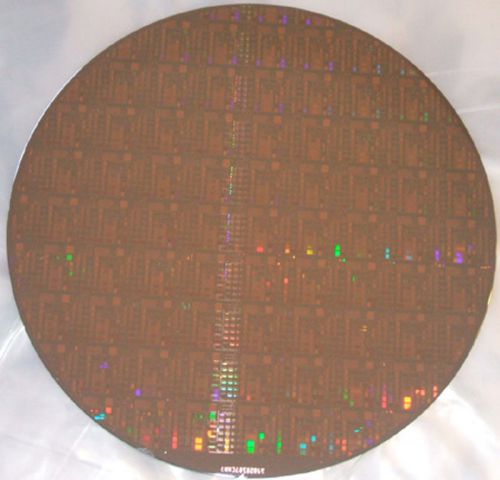 Nice 8&#034; Copper IC Microchip Silicon Pattern Wafer with silver background