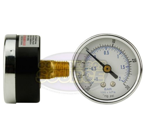 Quality 1/4&#034; npt 2&#034; vacuum air pressure gauge -30 0 30 psi center / back mount for sale