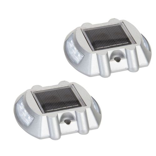 2 pack white solar powered led road stud driveway pathway stair deck dock lights for sale