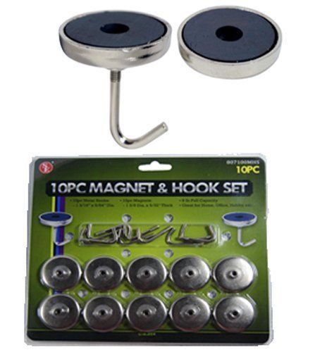 10Pc Magnet &amp; Hook Set 8lb Pull Capacity ( 807100MHS )