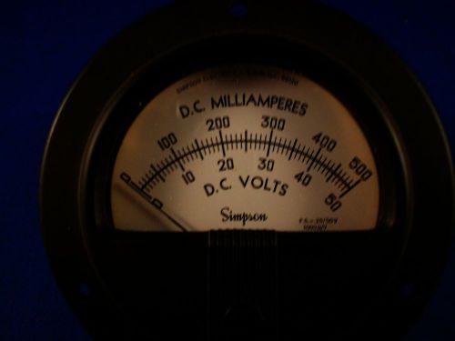 SIMPSON  S08749  0-500 DC MILLIAMPERES AND 0-50 DC VOLTS   ROUND  NEW OLD STOCK