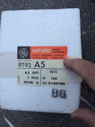GENERAL ELECTRIC VOLT PAC VARIABLE TRANSFORMER MOD: 9T92A5 NIB OLD STOCK