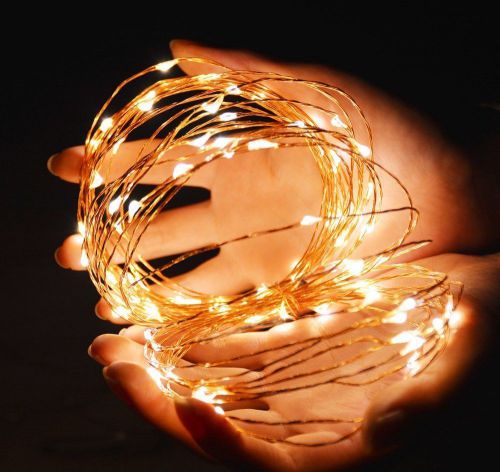 33FT 100led Warm White Copper Strip Starry Fairy String Light with 12V 1A power