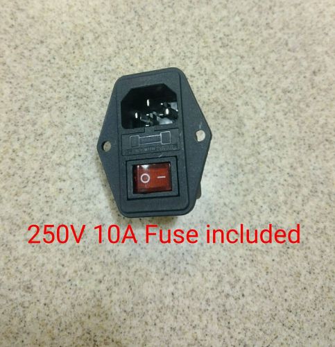 3 pin iec320 c14 inlet module plug fuse switch male power socket 10a red light for sale