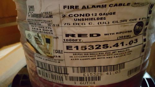 Carol e1532s 12/2c solid unshield riser red alarm cable wire fplr/cl3r usa /20ft for sale