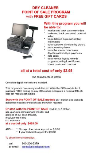 DRY CLEANER MANAGEMENT SYSTEM POINT OF SALE PROGRAM FOR ONLY $2.95 &amp; SAVE $97 !