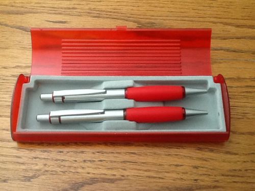 Pen Pencil Set With Case Red Silver Blue Ink Mechanical Pencil