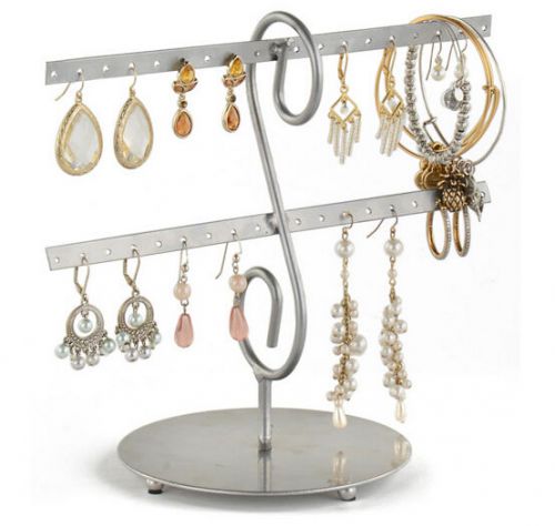 9.0&#034; x 8.0&#034; x 5.5&#034;, T-bar Jewelry Display for 18 Pairs of Earrings, 2 Tiers, Ste
