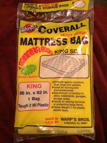 New Warps Coverall Mattress Bag King Size 2 Mil FREE SHIP 86&#034; X 92&#034; Banana Bags