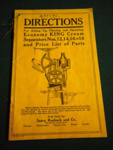 Sears Roebuck 1925 Directions King Cream Separators 12, 14, 16, 18 + Price List