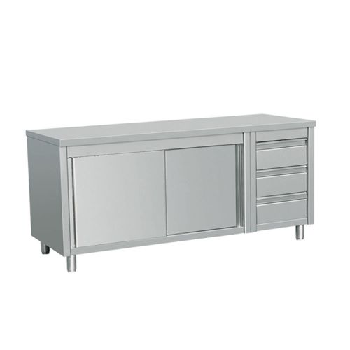 EQ Commercial Stainless Steel Work Prep Table w/ Cabinet 3 Right Drawers 63 x 24