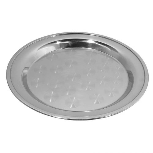16&#034; Stainless Steel Serving / Display Tray with Swirl Pattern - Wide Rim