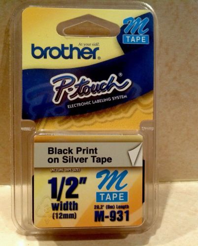 Brother P-touch M Tape M931 Black Print on Silver Tape for Labeler PT90, PT70SR