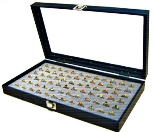 Wholesale Lot of 6 Glass Top Lid 72 Ring Grey Jewelry Display Box Storage Cases