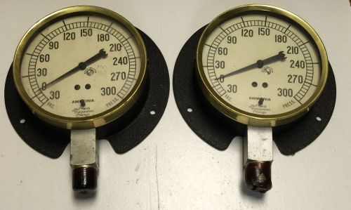 Two antique 4 1/2&#034; jas p. marsh 30 vac. 300 psi pressure ammonia gauges for sale