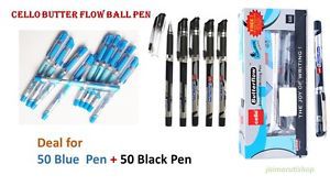 Cello Butter Flow (50 BLACK +50 BLUE) Ball Pen smooth writing school home office