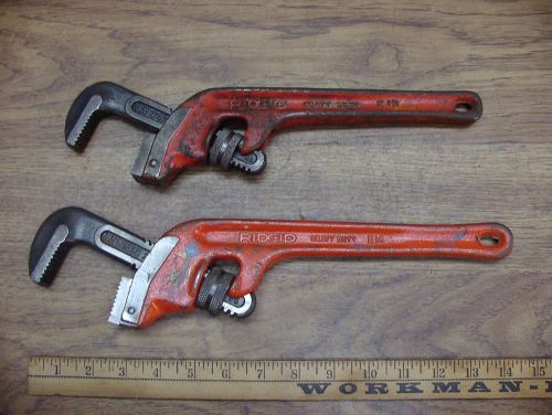 Old Used Tools,2 Ridgid Angled Jaw Pipe Wrenches,E12-12&#034; &amp; E14-14&#034;,Excellent