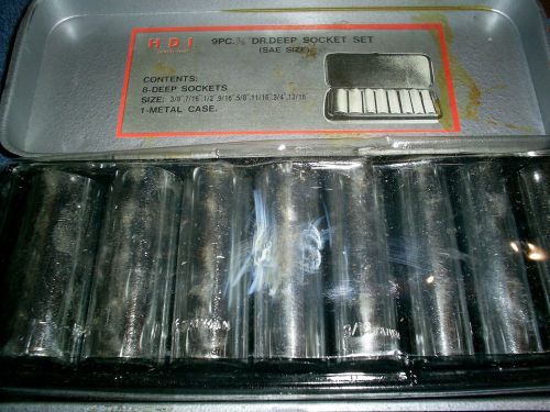 Vintage 9pc 3/8&#034; Dr Dr. Deep Socket Set SAE w/metal case